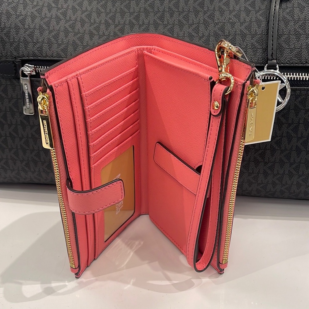 MICHAEL KORS LARGE DOUBLE ZIP WRISTLET WALLET PHONE CASE CLUTCH 
Tea Rose NWT - Picture 15 of 16